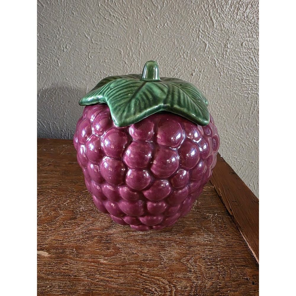 Vintage Ceramic Raspberry Lidded Jar Pink Fruit Canister Kitsch Decor 5" kitchen